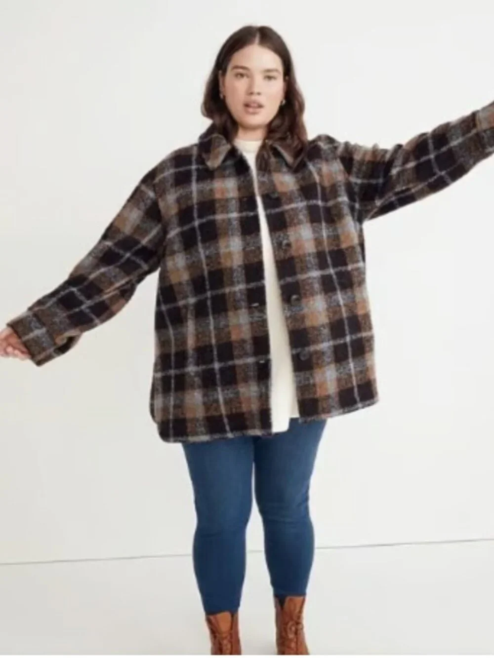 Madewell Belrose Shirt Jacket Cassel Plaid Wool Shacket Plus Size 3X Fuzzy Blue